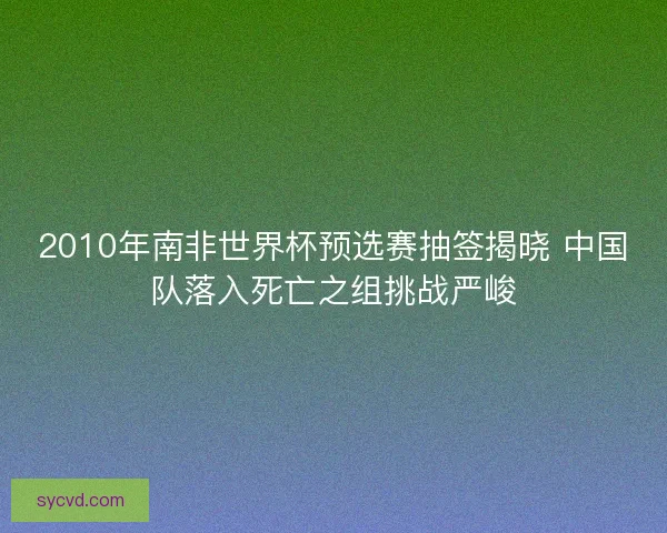 2010年南非世界杯预选赛抽签揭晓 中国队落入死亡之组挑战严峻