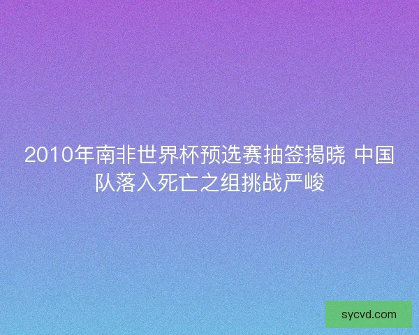 2010年南非世界杯预选赛抽签揭晓 中国队落入死亡之组挑战严峻