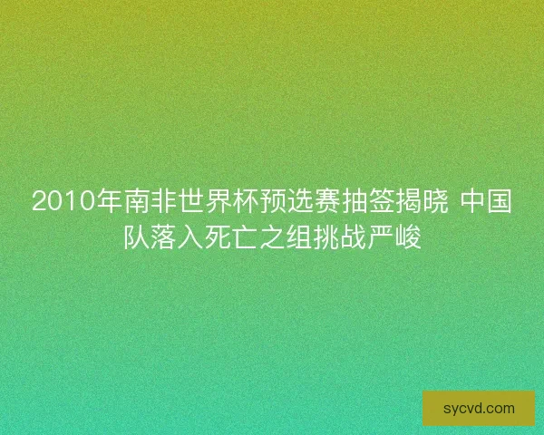 2010年南非世界杯预选赛抽签揭晓 中国队落入死亡之组挑战严峻